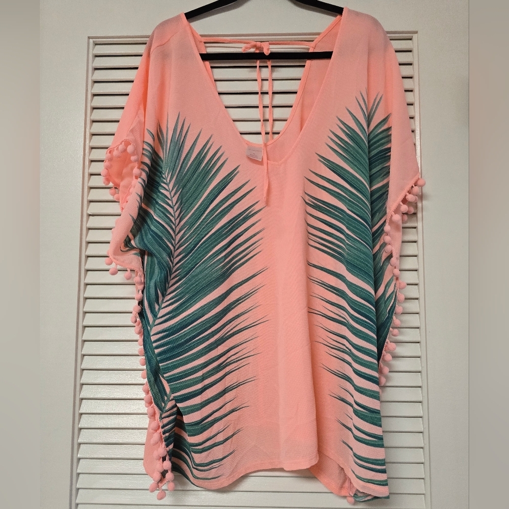 Xhilaration - Tropical Lightweight Cover-Up Swimwear With Pom-Pom Hem